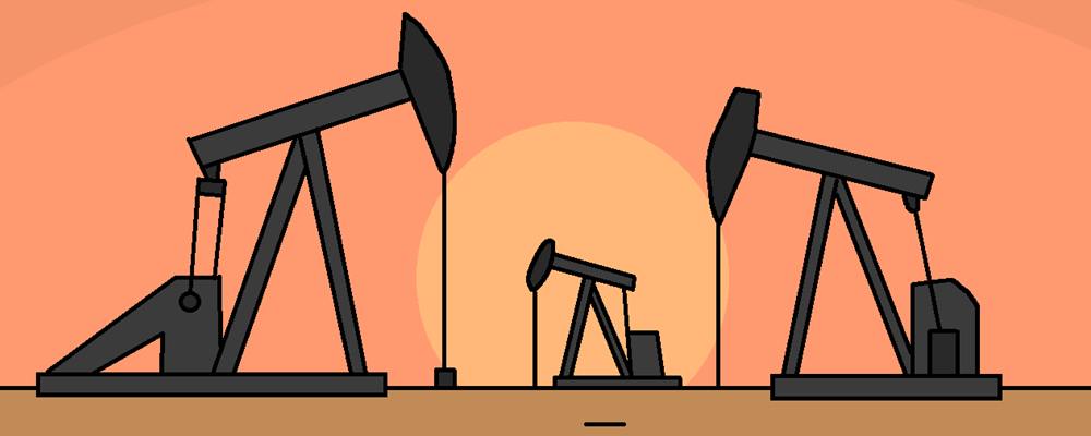 A sunset on an oil field