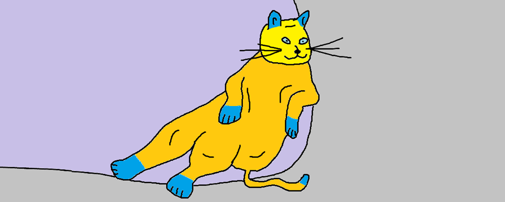 A cat is lounging against a wall