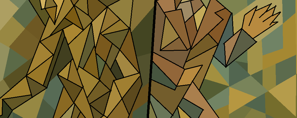 Unintelligible cubist mess, appears to be two characters