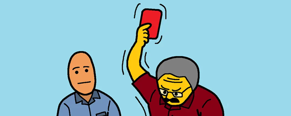 A character about to slam a card