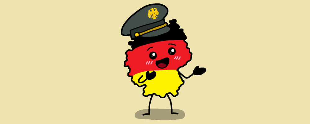 A chibi version of Germany wearing a military officers hat