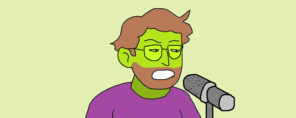 A person is talking into a microphone