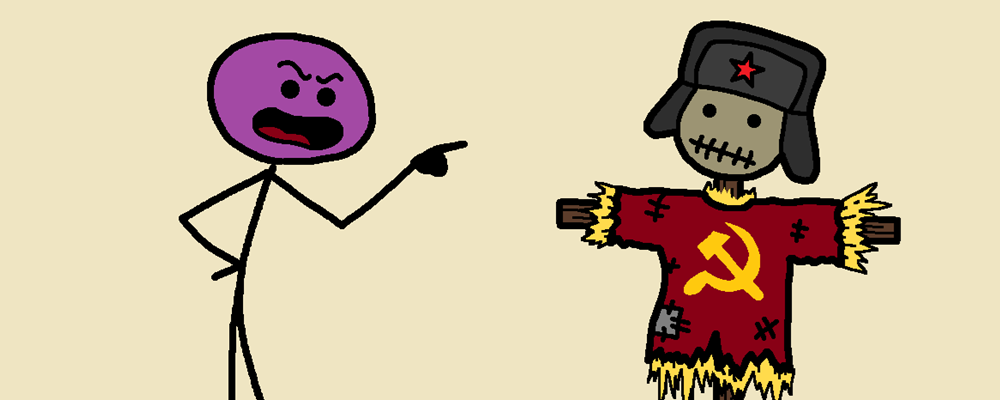 A character berates a strawman