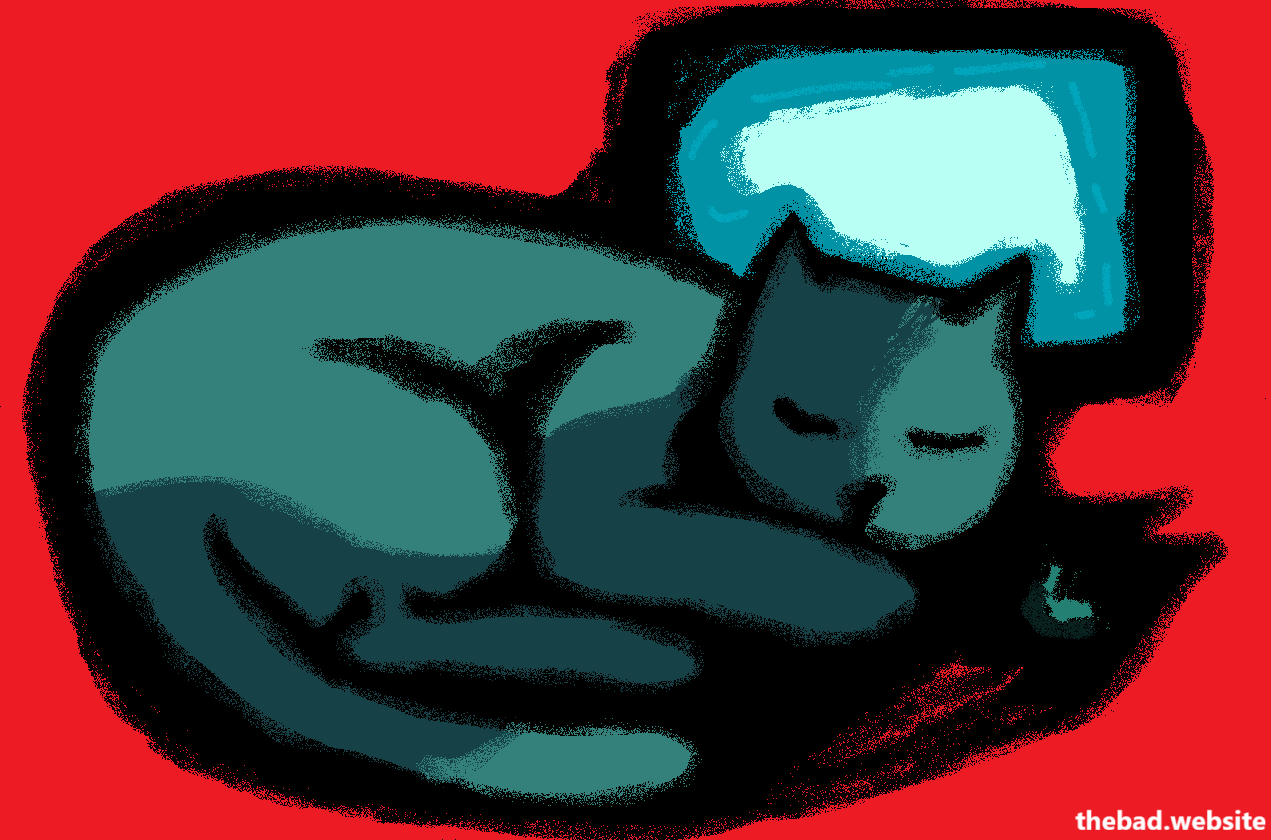 Sketchy representation of a cat sleeping in front of a screen