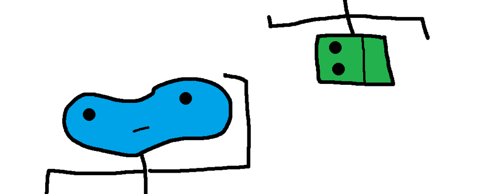 Weirdly shaped blue and green characters