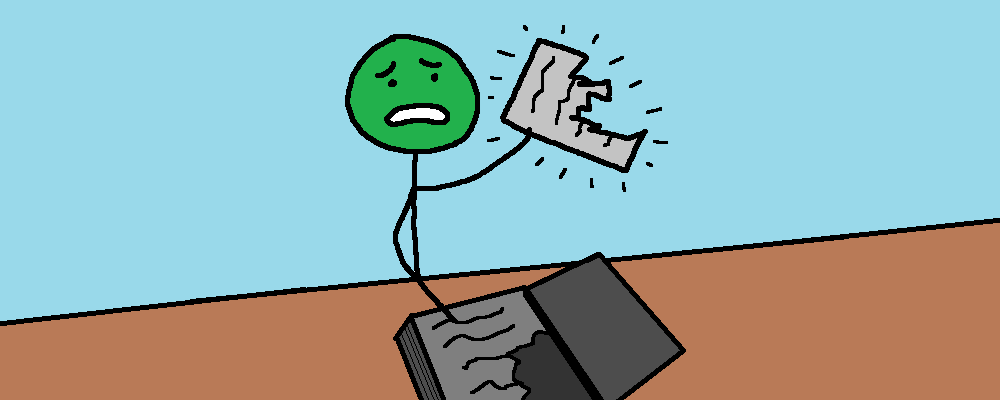 A character shows a torn sheet of paper