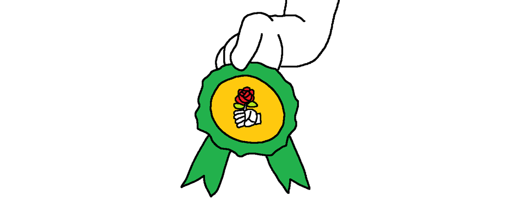 A hand gives you a medal with a socialist logo on it