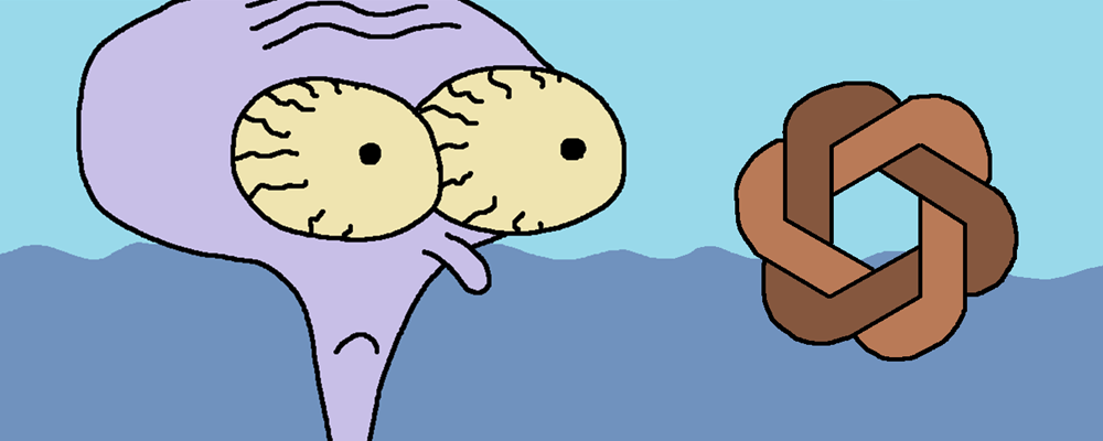 Squidwards looks scared at the OpenAI logo