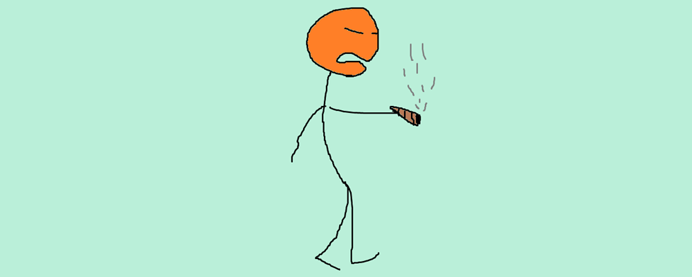 Some dude is walking, cigar in hand