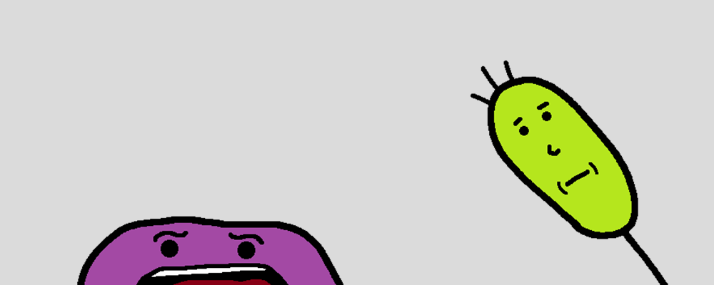 Two strangely shaped characters looking at us