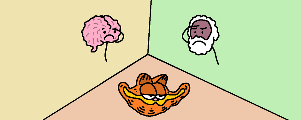 A brain, Marx, and Garfield are shown