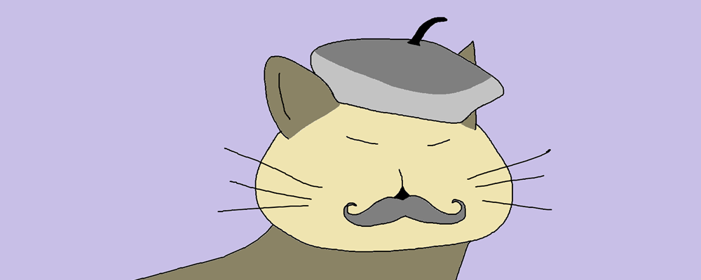 A cat wearing a beret and a moustache