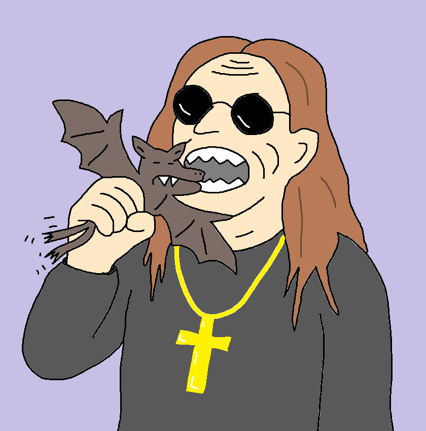 Ozzy Osbourne about to eat a bat