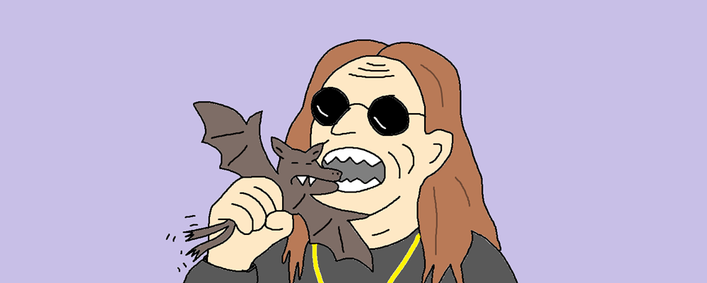 Ozzy Osbourne about to eat a bat