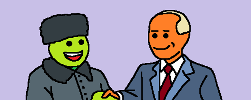 A russian shakes hand with Putin