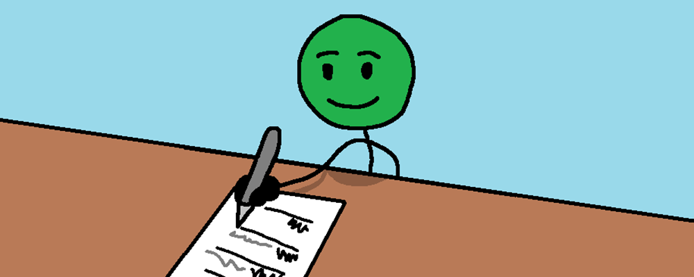 A chraracter writes on a page