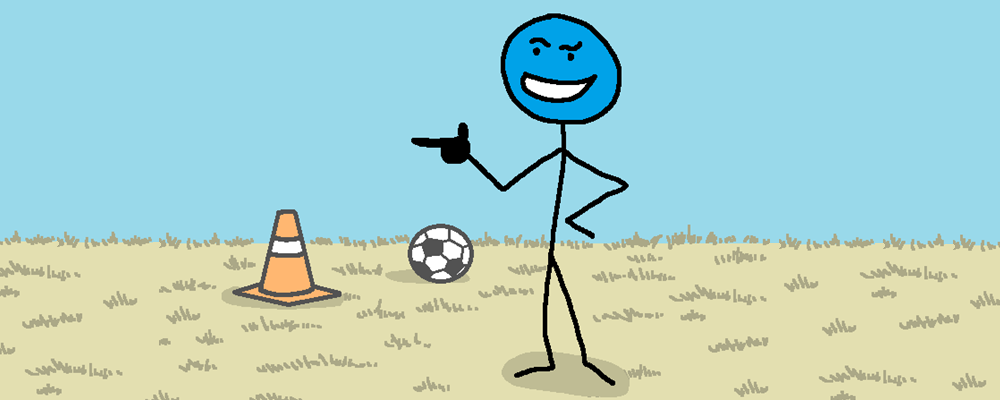 A character looking smug in a soccer field