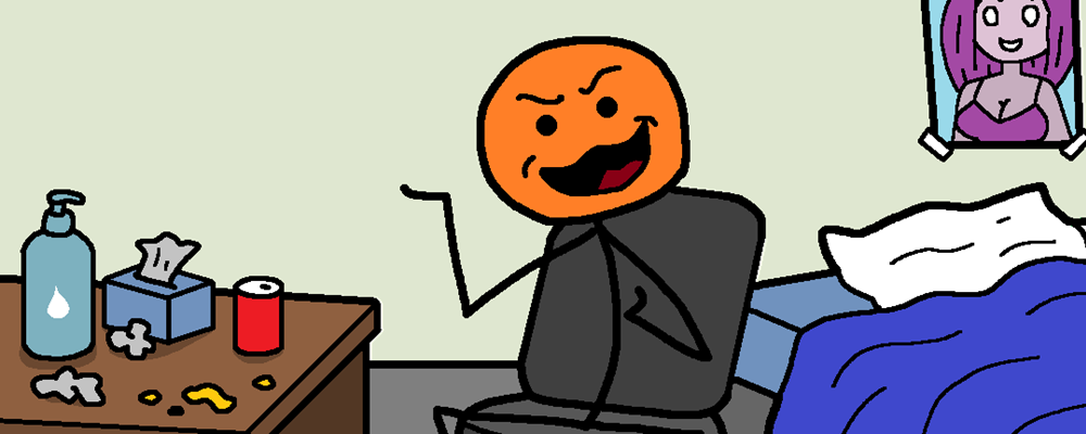 A smug character in a dirty bedroom