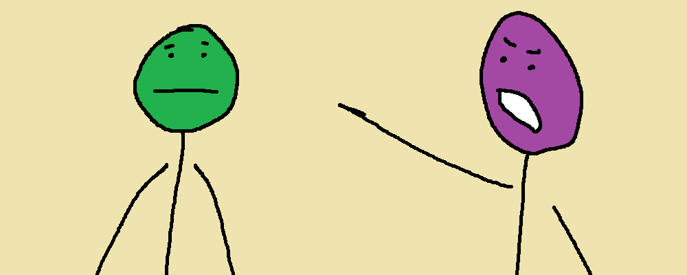 A character points at another character