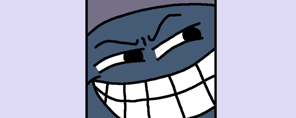 A zoom on a grinning character