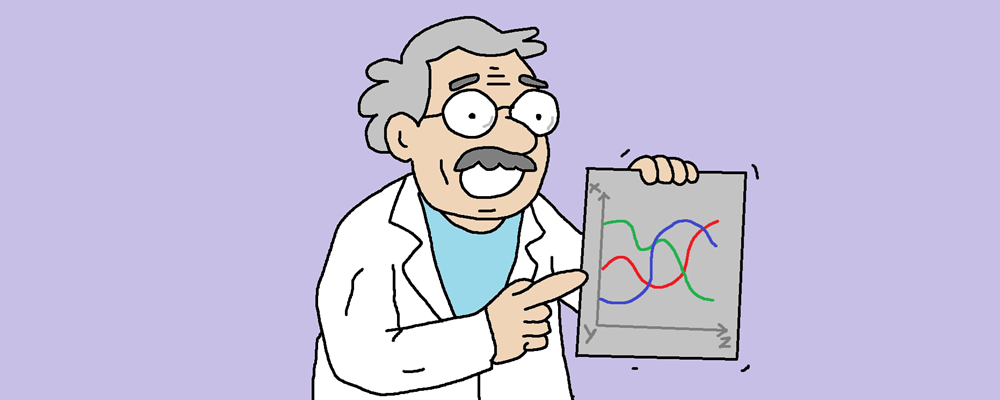 A scientist points at a chart