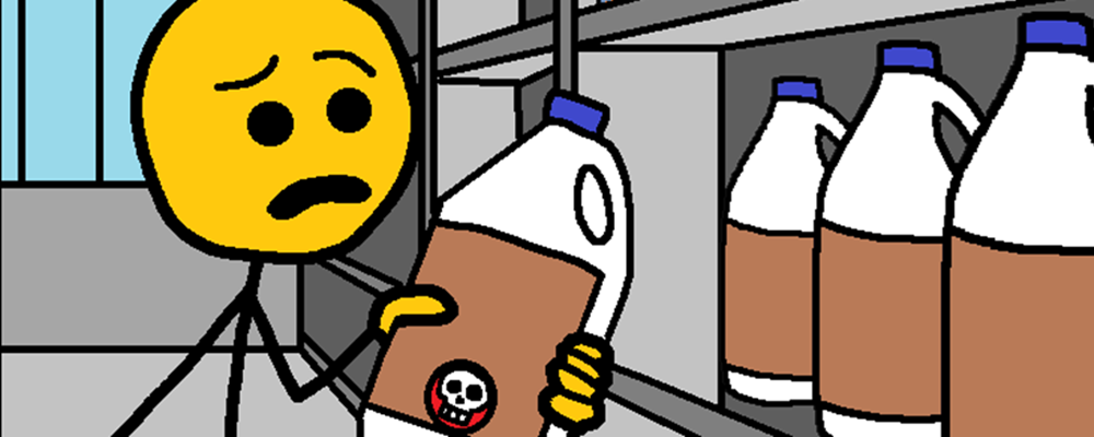 A confused character holds a deadly bottle