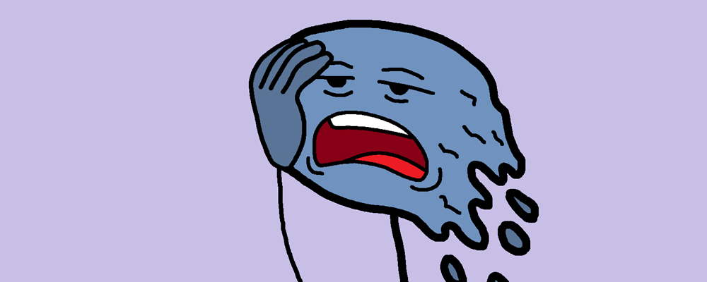 A character looks weary, is melting