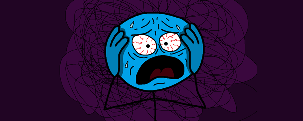 A traumatized character grabs their head