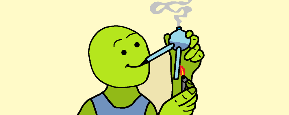 A character using a crack pipe
